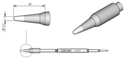 Produktbild von JBC Lötspitze Serie C245, Rundform, C245943/Ø 1,7 mm, gerade C245943