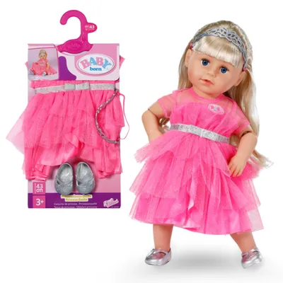 Produktbild von BABY born Prinzessinnen-Outfit mit pinkem Kleid, Krone und Schuhen für 43m Puppen