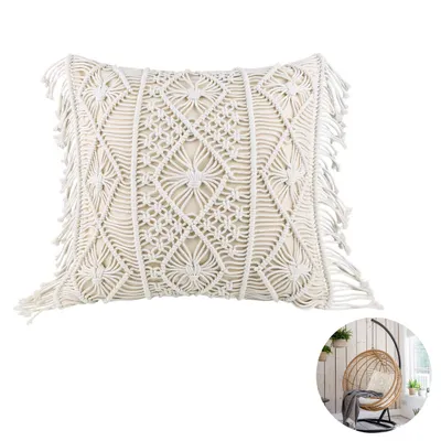 Produktbild von Sofakissen Makramee Kissenbezug Kissenhülle Weicher Dekorative für Sofa Kissen 45 * 45 cm Lendenkissen Bettkissenbezug Schlafzimmer Dekokissen Baumwolle Beige