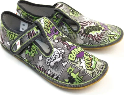 Produktbild von Jungen Hausschuhe BAREFOOT EF 395 Graffiti Grau Grün