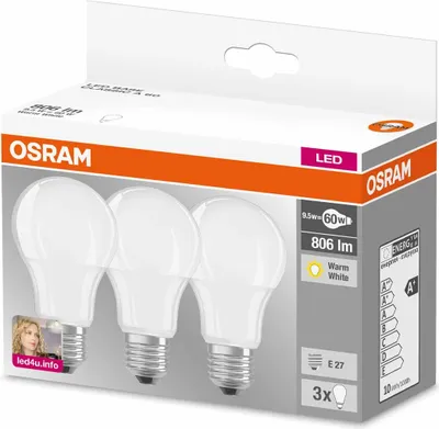Obrázek produktu pro Osram Base Classic A60, 9 W, 60 W, E27, 806 lm, 10000 h, Teplá bílá