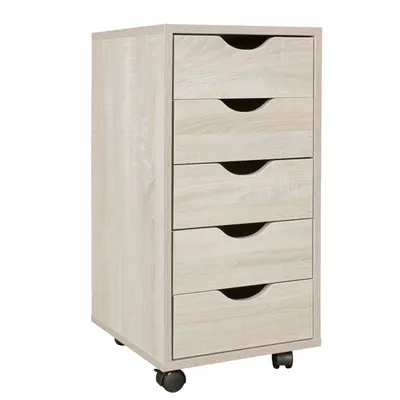 Produktbild von Rollcontainer 33 x 64 x 38 cm MDF-Holz 5 Schubladen sonoma, Moderner Schubladencontainer mit Rollen, Standcontainer Bürocontainer