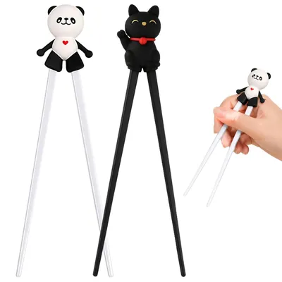 Trainingsstäbchen 2er-Set, Panda & Katze, wiederverwendbar