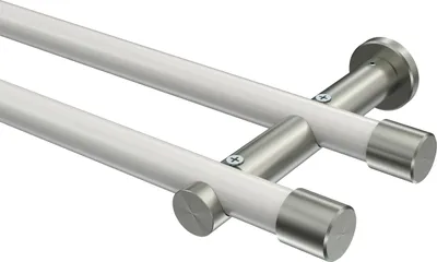 Produktbild von Interdeco Gardinenstange / Vorhangstange Weiß / Edelstahl-Optik, Typ Platon Santo (Kappe) ohne Ringe, 20 mm Ø 2-läufig, 320 cm