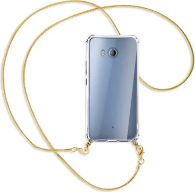 Produktbild von Handykette Backcover-Schutzhülle mit Band (Metall goldfarben) für HTC U11 - goldfarbene Kette Snake