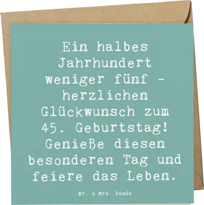 Produktbild von Mr. & Mrs. Panda Glückwunschkarte Spruch 45. Geburtstag Feier - Meeresbrise - Geschenk, genieße das Leben, Alter, Klappkarte, Grußkarte, Jubiläum, anlasskarte, Lachen