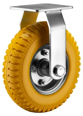 Produktbild von Wiltec Bockrolle Ø215mm Transportrolle 58mm breit bis max. 100kg gelb aus Vollmaterial mit fixierter Halterung pannensicher, leiser Lauf