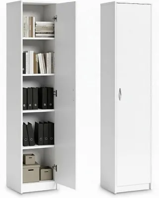 Immagine prodotto di Libreria, armadio, scaffale, colore bianco, larghezza 50 cm, altezza 180 cm. Mobile contenitore, scaffale multiuso con 4 ripiani, archivio, scaffale a parete in legno, adatto per camera da letto, corridoio, cantina, ufficio