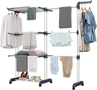 Obrázek produktu pro Torendroogrek – Skládací sušák – Na sušení prádla – Výsuvný design – 66–130 cm – Modrá a bílá