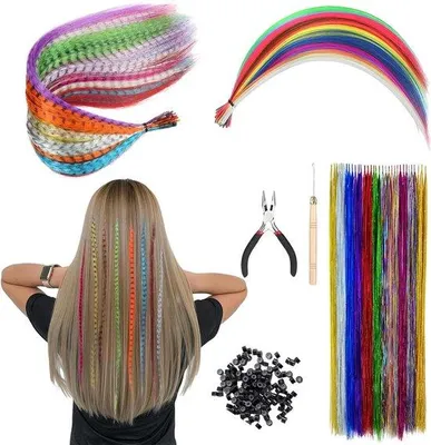Immagine prodotto di Set di 66 ciocche di capelli per bambini colorate, per trecce, con accessori