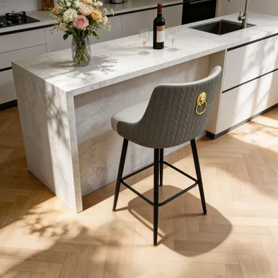 Produktbild von FATIVO Barhocker Drehbar 360°mit Rückenlehne, Gepolsterter Küchenhocker aus Kunstleder, Sitzhöhe 37 cm, für Bar Küche Wohnzimmer Restaurant, Grau