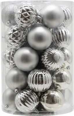 Produktbild von Kunststoff Weihnachtskugel silber 1 Set - 34 Stück Ø 8cm Deko Kugel Christbaumschmuck Mix Glitzer Matt Gemustert Glänzend