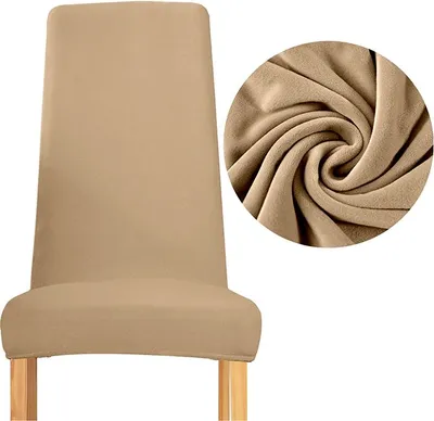Produktbild von Dicker Velours-Stuhlbezug für schmale Rückenlehne in Beige – Weich und formstabil