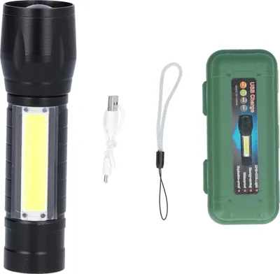 Immagine prodotto di Torcia USB portatile ricaricabile, torcia a mano zoomabile, torcia con luce laterale COB