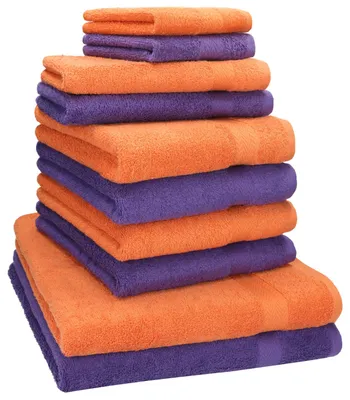 Produktbild von Betz 10-tlg. Handtuch-Set PREMIUM CLASSIC 2 Duschtücher 4 Handtücher 2 Gästetücher 2 Seiftücher Farbe: lila & orange