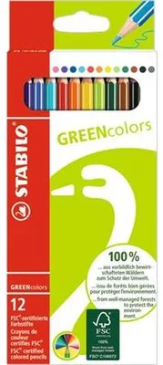 Farebné ceruzky, sada, šesťhranné, STABILO "GreenColors", 12 rôznych farieb