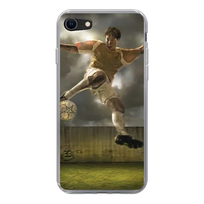 Produktbild von MuchoWow® Handyhülle Schutzhülle Hülle für iPhone SE 2020 Eine Illustration eines Fußballspielers, der den Ball schießt - Jungen - Kinder Silikon Softcase Handy Hülle - Kartenbesitzer