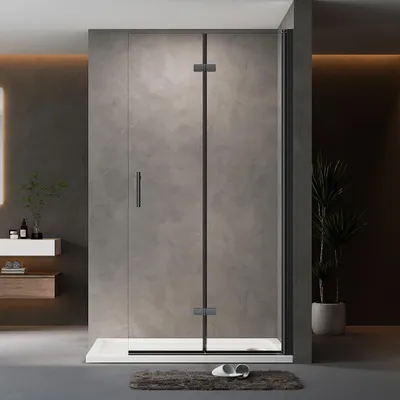 Produktbild von Duschabtrennung Walk in Falttür Dusche 75 x 195cm Faltbar & Drehbar Duschwand 6mm ESG NANO Glas Duschtrennwand Schwarz Glaswand