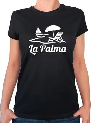 Produktbild von Huuraa Damen T-Shirt La Palma Inselmotiv Spanien S Black Bio Baumwolle Fairtrade Damenshirt Geschenkidee