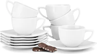 Produktbild von Konsimo Kaffeeservices und Untertasse 6-tlg. Spulmachinen- und Mikrowellengeeignet "CARLINA", Weiß, Porzellan, Italian, 8,5cm/180ml