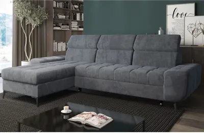 Produktbild von Easy4You Ecksofa Como Grau L-Form – 283x101x175 cm - Schlafsofa mit Bettkasten und Schlaffunktion - Eckcouch mit Stauraum und Metallfüße, Verstellbare Kopfstützen – Stoff Monolith 85