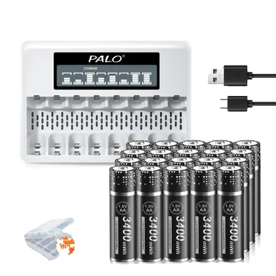 Zdjęcie produktu dla Akumulator litowy PALO, pojemność 3400 mWh, w tym ładowarka do wielu akumulatorów, 20 akumulatorów 1 ładowarka