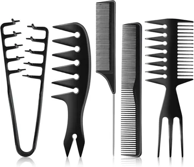 Produktbild von Haarkamm 5-teilig, Barberset mit breiter Zahnkamm und Stielkamm, hitzebeständig, antistatisch, für Styling