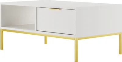 Zdjęcie produktu dla Stolik kawowy AUSTIN 100x60 biały/złoty