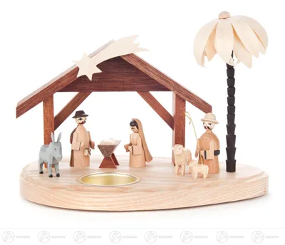 Produktbild von Teelichthalter mit Weihnachtskrippe (11cm) von Dregeno Seiffen
