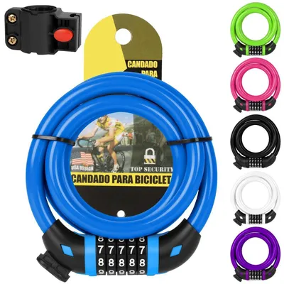 Immagine prodotto di Lucchetto per bicicletta, cavo di sicurezza, 120 cm, 12 mm, codice numerico a 5 cifre, colore blu, con supporto