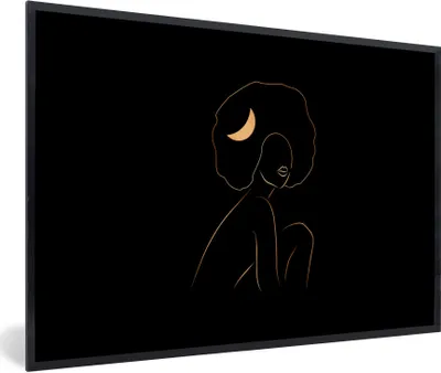 Produktbild von MuchoWow® Gerahmtes Poster Frau - Gold - Schwarz - Strichzeichnung 90x60 cm - Poster mit Schwarzem Bilderrahmen Wandposter Rahmen Foto Bilder - Fotorahmen - Foto-Plakat