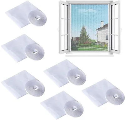 Zdjęcie produktu dla Siatka z włókniny w 6 rolkach do okien, 130 cm x 150 cm, siatka przeciw owadom, biała