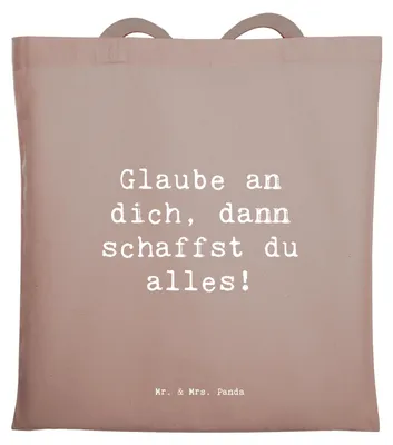 Produktbild von Mr. & Mrs. Panda Tote Bag Spruch Angst überwinden - Braun Pastell - Geschenk, Zuversicht, Überwindung von Ängsten, positivity, Shopping Tasche, Vertrauem, Jutebeutel