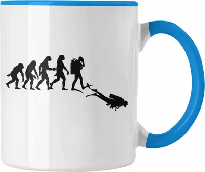 Produktbild von Trendation - Taucher Tasse Geschenk Kaffeetasse Geschenkidee Männer Tauchen Evolution Grafik Tauchlehrer Tauchsportler (Blau)
