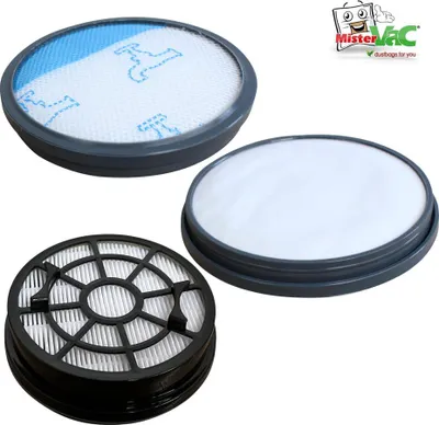 Three vacuum cleaner filters are displayed on a white background.