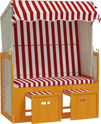 Image de vidaXL Chaise de plage avec toit Poly rotin et bois massif Rouge & Blanc