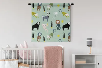 Produktbild von MuchoWow® Wandteppich Wandbehang Affe - Obst - Grün 90x90 cm Tapisserie Dekoration Wandtuch - Wandaufhänger