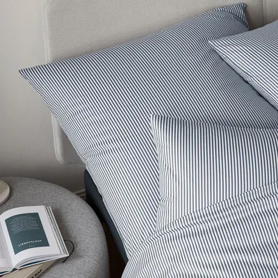 Produktbild von elegante Mako-Jersey Bettwäsche-Garnitur Sister Stripe Farbe Blau Größe 135x200+80x80