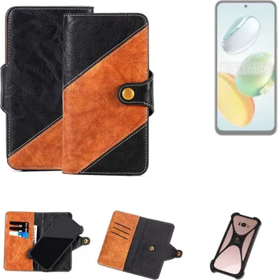 Produktbild von K-S-Trade Handyhülle Schutzhülle Bookstyle Case Wallet-Case kompatibel mit Honor Play 60 Plus Handy Cover Bumper Klapphülle schwarz hellbraun 1x