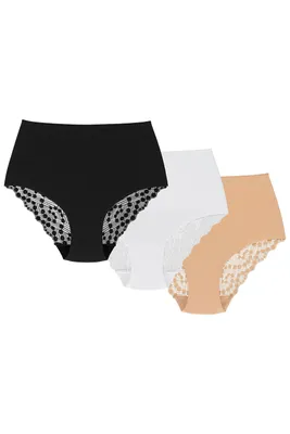 Produktbild von Wolbar dame slip 3er pack figurformend spitze bund musterlos wb321, beige-weiß-schwarz, m