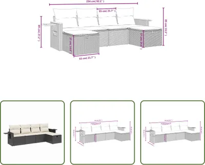 Produktbild von The Living Store 5-tlg. Garten-Sofagarnitur mit Kissen Schwarz Poly Rattan