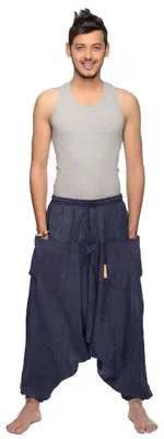 Produktbild von Haremshose "Singharaja" Freizeit Pumphose Aladinhose Pluderhose Yoga Goa Sarouel Herren : blau Farbe: Blau Größe: One Size