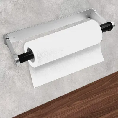 Produktbild von Küchenrollenhalter ohne Bohren, Küchenrollenhalter Wand, Aluminiumlegierung Toilettenpapierhalter, Selbstklebend Klopapierhalter mit Schrauben, für Küche Badezimmer Wohnzimmer (Silber)