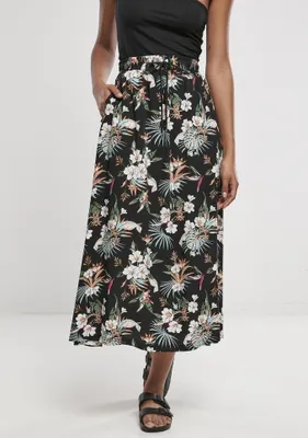 Produktbild von Urban Classics Damen Rock Ladies Viscose Midi Skirt Black Tropical-M