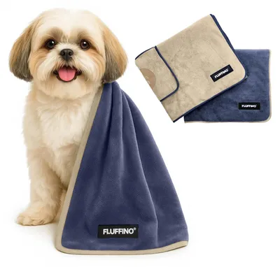 Productafbeelding van FLUFFINO® Hondenhanddoek van microvezel – 2-pack - 90 x 50 cm - Beige en blauw