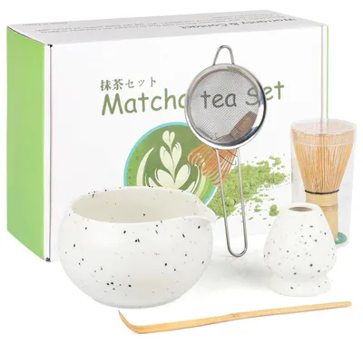 Produktbild von Matcha Set 5-teilig Weiß mit Schale, Besen, Sieb und Löffel