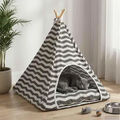 Produktbild von CLORIS Haustier-Tipi mit Kissen Weiß und Grau 60 x 60 x 70 cm - Katzenhöhlen CC572