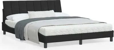 Produktbild von Design Bettgestell mit Kopfteil Schwarz 160x200 cm Samt, Klassische Betten 2024 Neu