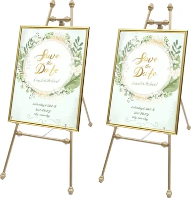 Image de 2PCS Chevalet sol Art Présentoir Support réglable en fer Photos Chevalets Trépied Mariage Chevalet or pour mariage peinture d'art