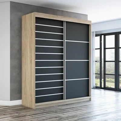 Produktbild von Schwebetürenschrank, 2-türig Schrank! Moderne Garderobe für Kleidung. Verschiedene Farben (Weiß, Schwarz, Somona) Kleiderschrank COLIN 180 cm